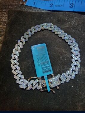 Authentic Moissionite Pave Cuban Link Bracelet in Sterling Silver